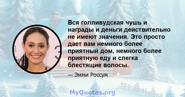 Вся голливудская чушь и награды и деньги действительно не имеют значения. Это просто дает вам немного более приятный дом, немного более приятную еду и слегка блестящие волосы.