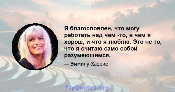 Я благословлен, что могу работать над чем -то, в чем я хорош, и что я люблю. Это не то, что я считаю само собой разумеющимся.