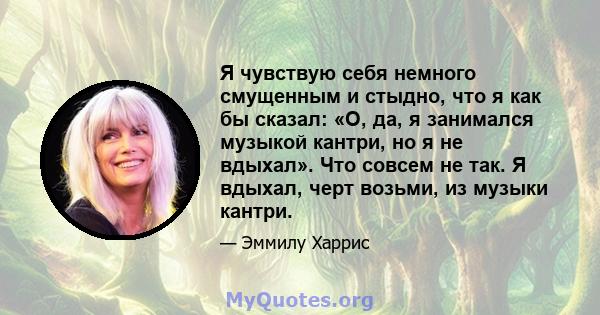 Я чувствую себя немного смущенным и стыдно, что я как бы сказал: «О, да, я занимался музыкой кантри, но я не вдыхал». Что совсем не так. Я вдыхал, черт возьми, из музыки кантри.