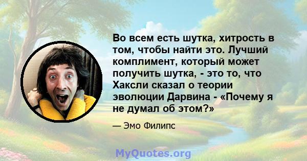 Во всем есть шутка, хитрость в том, чтобы найти это. Лучший комплимент, который может получить шутка, - это то, что Хаксли сказал о теории эволюции Дарвина - «Почему я не думал об этом?»