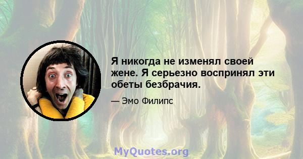 Я никогда не изменял своей жене. Я серьезно воспринял эти обеты безбрачия.