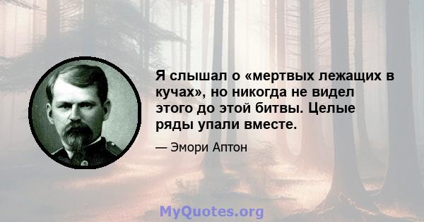 Я слышал о «мертвых лежащих в кучах», но никогда не видел этого до этой битвы. Целые ряды упали вместе.