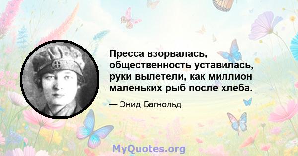 Пресса взорвалась, общественность уставилась, руки вылетели, как миллион маленьких рыб после хлеба.