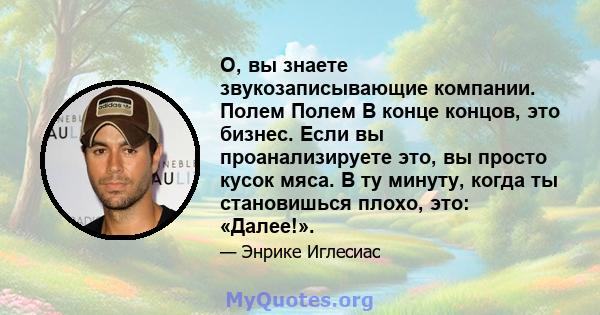 О, вы знаете звукозаписывающие компании. Полем Полем В конце концов, это бизнес. Если вы проанализируете это, вы просто кусок мяса. В ту минуту, когда ты становишься плохо, это: «Далее!».