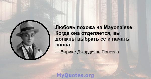 Любовь похожа на Mayonaisse: Когда она отделяется, вы должны выбрать ее и начать снова.