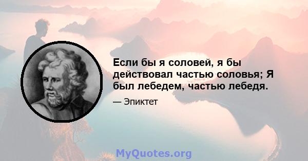 Если бы я соловей, я бы действовал частью соловья; Я был лебедем, частью лебедя.