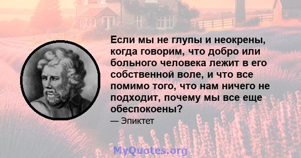 Если мы не глупы и неокрены, когда говорим, что добро или больного человека лежит в его собственной воле, и что все помимо того, что нам ничего не подходит, почему мы все еще обеспокоены?