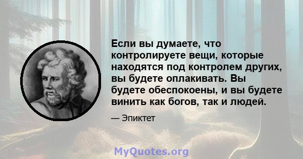 Если вы думаете, что контролируете вещи, которые находятся под контролем других, вы будете оплакивать. Вы будете обеспокоены, и вы будете винить как богов, так и людей.