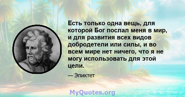 Есть только одна вещь, для которой Бог послал меня в мир, и для развития всех видов добродетели или силы, и во всем мире нет ничего, что я не могу использовать для этой цели.