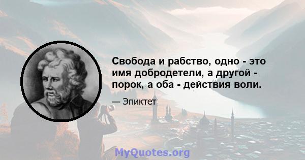 Свобода и рабство, одно - это имя добродетели, а другой - порок, а оба - действия воли.