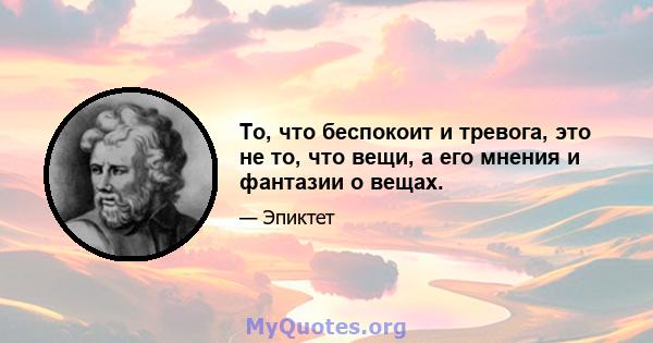 То, что беспокоит и тревога, это не то, что вещи, а его мнения и фантазии о вещах.