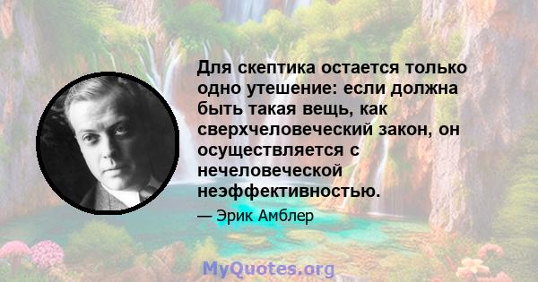 Для скептика остается только одно утешение: если должна быть такая вещь, как сверхчеловеческий закон, он осуществляется с нечеловеческой неэффективностью.