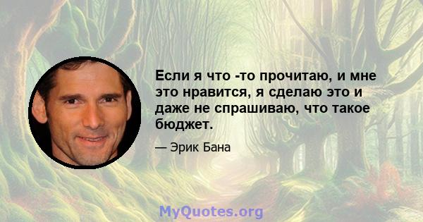 Если я что -то прочитаю, и мне это нравится, я сделаю это и даже не спрашиваю, что такое бюджет.