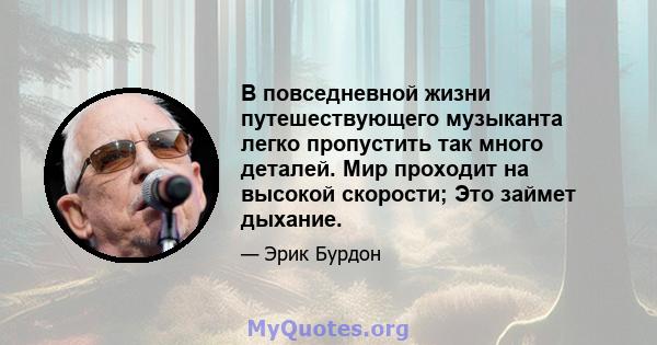 В повседневной жизни путешествующего музыканта легко пропустить так много деталей. Мир проходит на высокой скорости; Это займет дыхание.