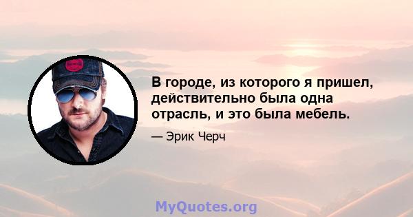 В городе, из которого я пришел, действительно была одна отрасль, и это была мебель.