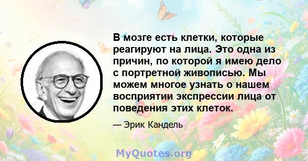 В мозге есть клетки, которые реагируют на лица. Это одна из причин, по которой я имею дело с портретной живописью. Мы можем многое узнать о нашем восприятии экспрессии лица от поведения этих клеток.