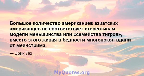 Большое количество американцев азиатских американцев не соответствует стереотипам модели меньшинства или «семейства тигров», вместо этого живая в бедности многопокол вдали от мейнстрима.