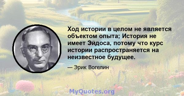 Ход истории в целом не является объектом опыта; История не имеет Эйдоса, потому что курс истории распространяется на неизвестное будущее.