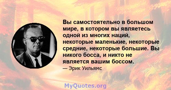 Вы самостоятельно в большом мире, в котором вы являетесь одной из многих наций, некоторые маленькие, некоторые средние, некоторые большие. Вы никого босса, и никто не является вашим боссом.