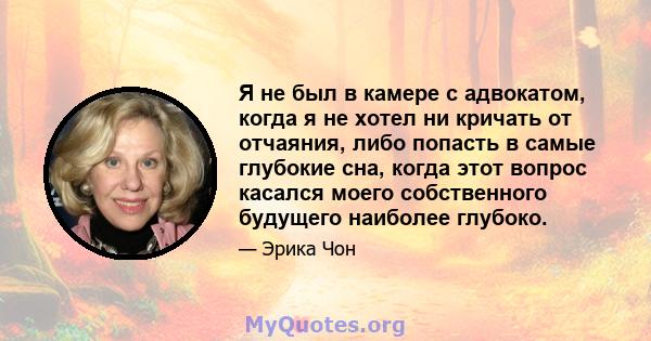 Я не был в камере с адвокатом, когда я не хотел ни кричать от отчаяния, либо попасть в самые глубокие сна, когда этот вопрос касался моего собственного будущего наиболее глубоко.