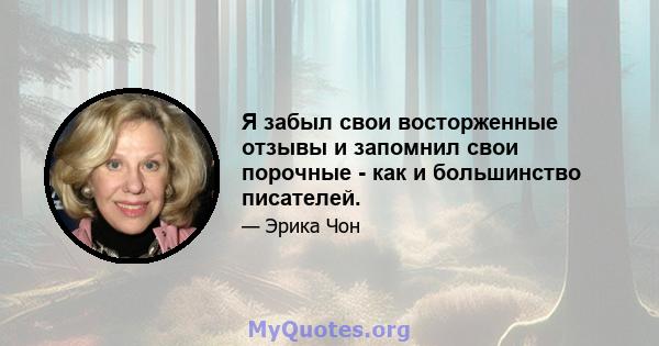 Я забыл свои восторженные отзывы и запомнил свои порочные - как и большинство писателей.