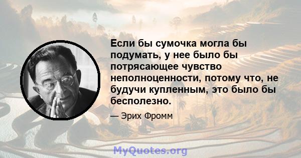 Если бы сумочка могла бы подумать, у нее было бы потрясающее чувство неполноценности, потому что, не будучи купленным, это было бы бесполезно.