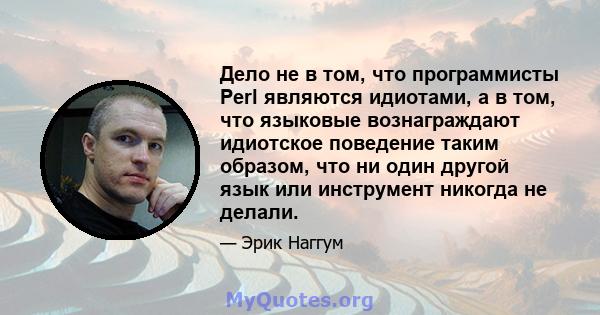 Дело не в том, что программисты Perl являются идиотами, а в том, что языковые вознаграждают идиотское поведение таким образом, что ни один другой язык или инструмент никогда не делали.