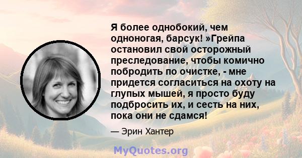 Я более однобокий, чем одноногая, барсук! »Грейпа остановил свой осторожный преследование, чтобы комично побродить по очистке, - мне придется согласиться на охоту на глупых мышей, я просто буду подбросить их, и сесть на 