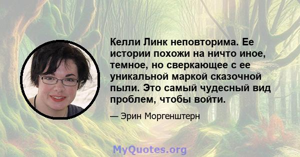 Келли Линк неповторима. Ее истории похожи на ничто иное, темное, но сверкающее с ее уникальной маркой сказочной пыли. Это самый чудесный вид проблем, чтобы войти.