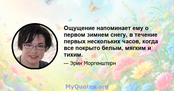 Ощущение напоминает ему о первом зимнем снегу, в течение первых нескольких часов, когда все покрыто белым, мягким и тихим.