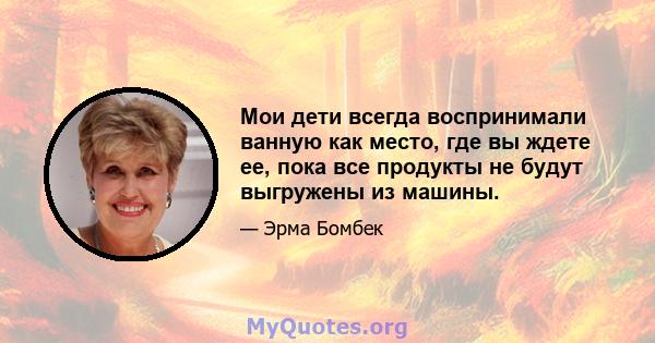 Мои дети всегда воспринимали ванную как место, где вы ждете ее, пока все продукты не будут выгружены из машины.