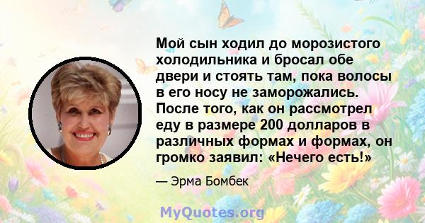 Мой сын ходил до морозистого холодильника и бросал обе двери и стоять там, пока волосы в его носу не заморожались. После того, как он рассмотрел еду в размере 200 долларов в различных формах и формах, он громко заявил: