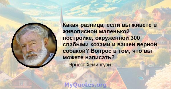 Какая разница, если вы живете в живописной маленькой постройке, окруженной 300 слабыми козами и вашей верной собакой? Вопрос в том, что вы можете написать?