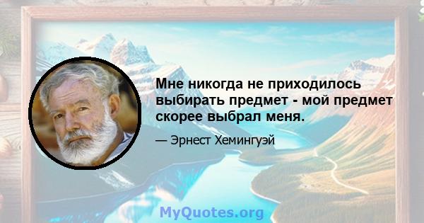 Мне никогда не приходилось выбирать предмет - мой предмет скорее выбрал меня.