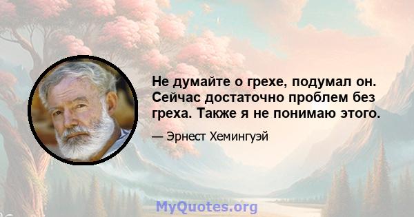 Не думайте о грехе, подумал он. Сейчас достаточно проблем без греха. Также я не понимаю этого.