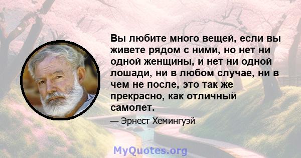 Вы любите много вещей, если вы живете рядом с ними, но нет ни одной женщины, и нет ни одной лошади, ни в любом случае, ни в чем не после, это так же прекрасно, как отличный самолет.