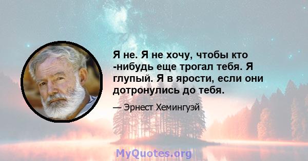 Я не. Я не хочу, чтобы кто -нибудь еще трогал тебя. Я глупый. Я в ярости, если они дотронулись до тебя.