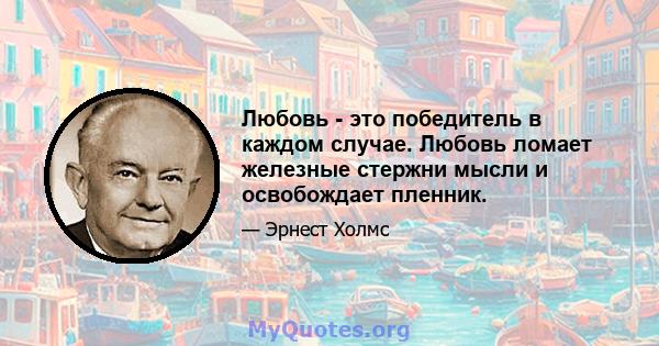 Любовь - это победитель в каждом случае. Любовь ломает железные стержни мысли и освобождает пленник.