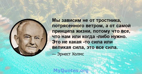 Мы зависим не от тростника, потрясенного ветром, а от самой принципа жизни, потому что все, что нам или когда -либо нужно. Это не какая -то сила или великая сила, это все сила.