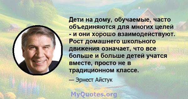 Дети на дому, обучаемые, часто объединяются для многих целей - и они хорошо взаимодействуют. Рост домашнего школьного движения означает, что все больше и больше детей учатся вместе, просто не в традиционном классе.