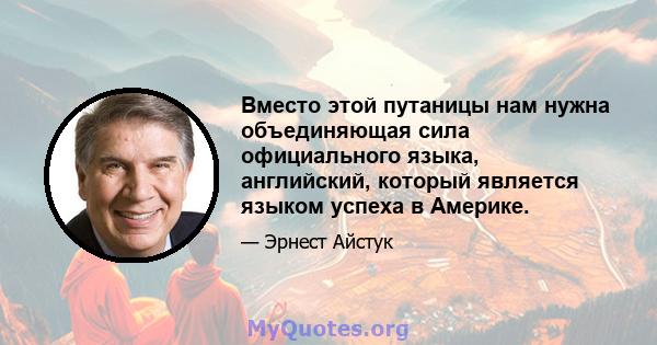 Вместо этой путаницы нам нужна объединяющая сила официального языка, английский, который является языком успеха в Америке.