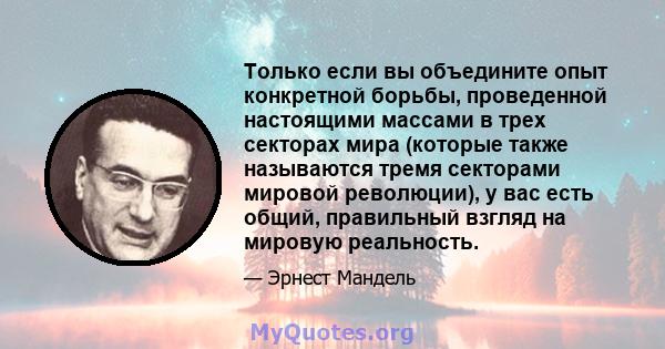 Только если вы объедините опыт конкретной борьбы, проведенной настоящими массами в трех секторах мира (которые также называются тремя секторами мировой революции), у вас есть общий, правильный взгляд на мировую