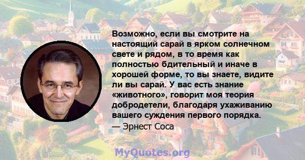 Возможно, если вы смотрите на настоящий сарай в ярком солнечном свете и рядом, в то время как полностью бдительный и иначе в хорошей форме, то вы знаете, видите ли вы сарай. У вас есть знание «животного», говорит моя