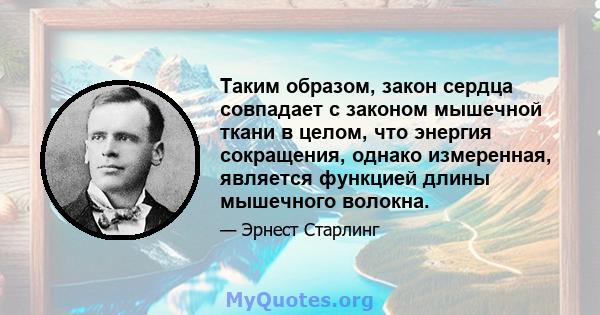 Таким образом, закон сердца совпадает с законом мышечной ткани в целом, что энергия сокращения, однако измеренная, является функцией длины мышечного волокна.