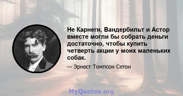 Не Карнеги, Вандербильт и Астор вместе могли бы собрать деньги достаточно, чтобы купить четверть акции у моих маленьких собак.