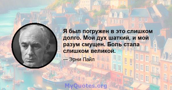 Я был погружен в это слишком долго. Мой дух шаткий, и мой разум смущен. Боль стала слишком великой.