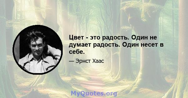 Цвет - это радость. Один не думает радость. Один несет в себе.