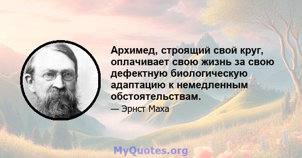 Архимед, строящий свой круг, оплачивает свою жизнь за свою дефектную биологическую адаптацию к немедленным обстоятельствам.