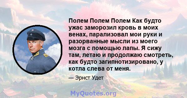 Полем Полем Полем Как будто ужас заморозил кровь в моих венах, парализовал мои руки и разорванные мысли из моего мозга с помощью лапы. Я сижу там, летаю и продолжаю смотреть, как будто загипнотизировано, у котла слева