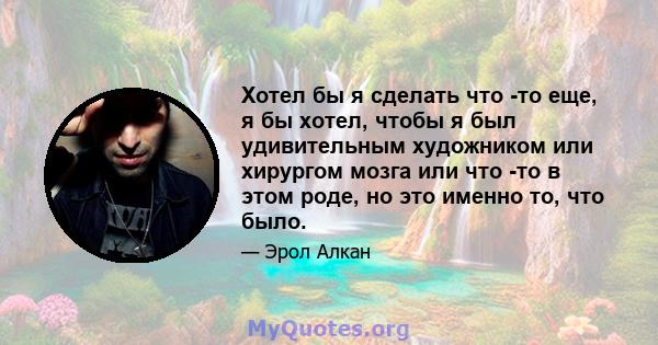 Хотел бы я сделать что -то еще, я бы хотел, чтобы я был удивительным художником или хирургом мозга или что -то в этом роде, но это именно то, что было.